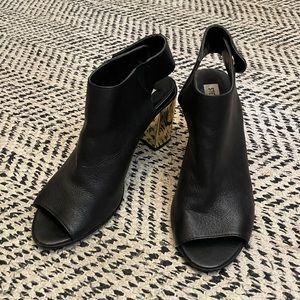 Steve Madden Nonstop Black Leather Peep Toe Booties